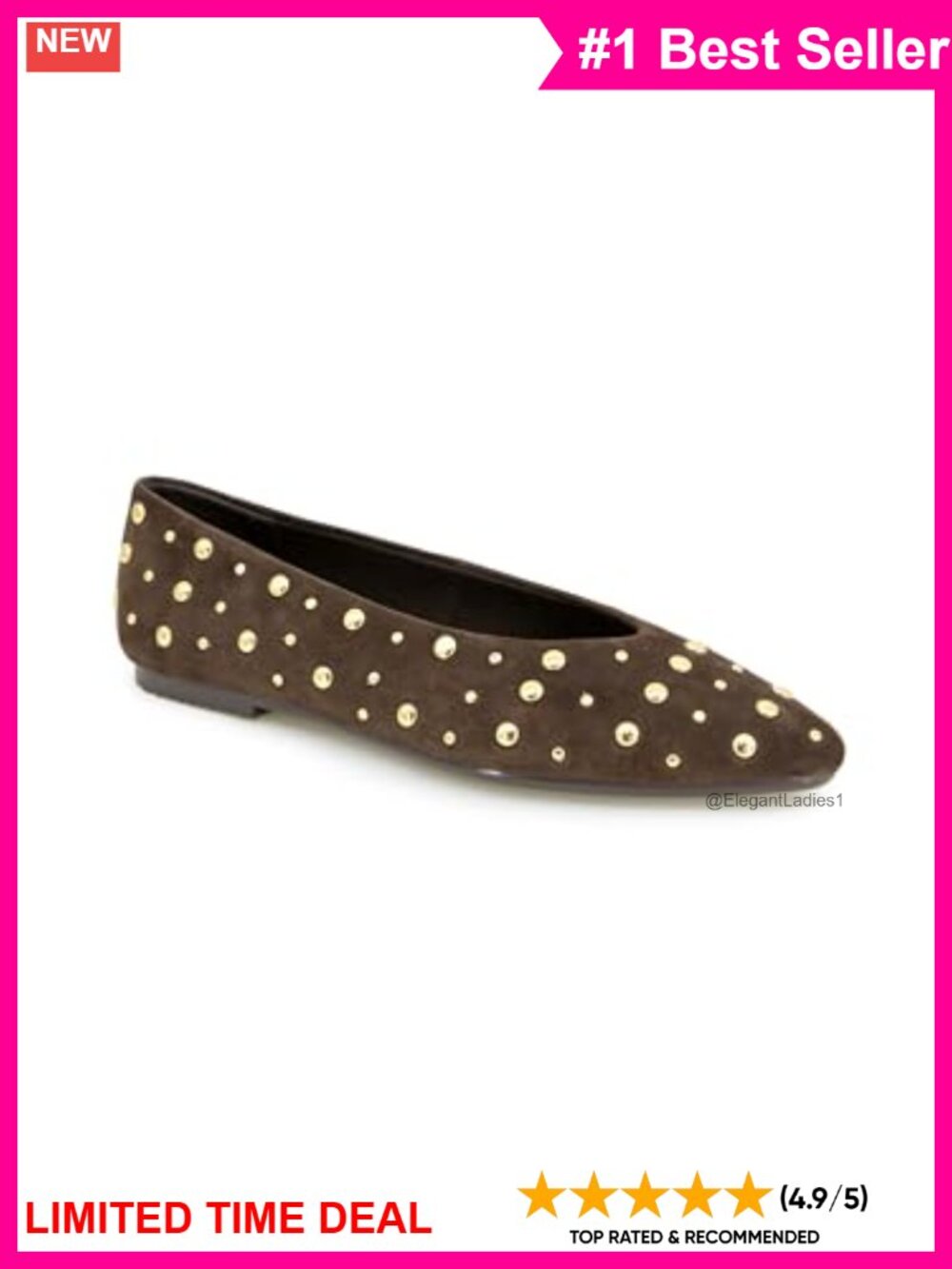 Suede Ballet Flats Pointed Toe Studded Casual